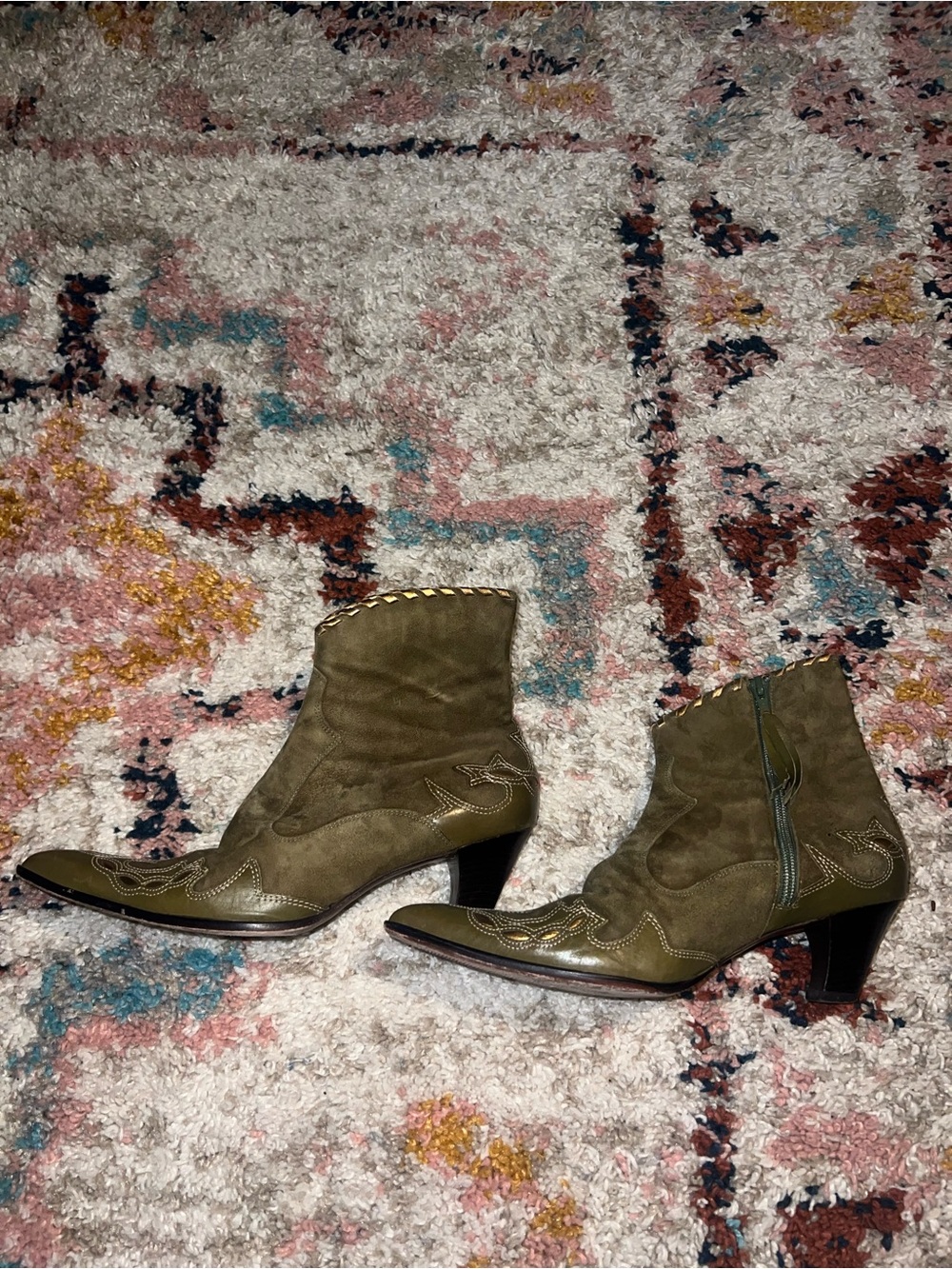 ANTONIO MELANI Olivine Suede Western Ankle Boots